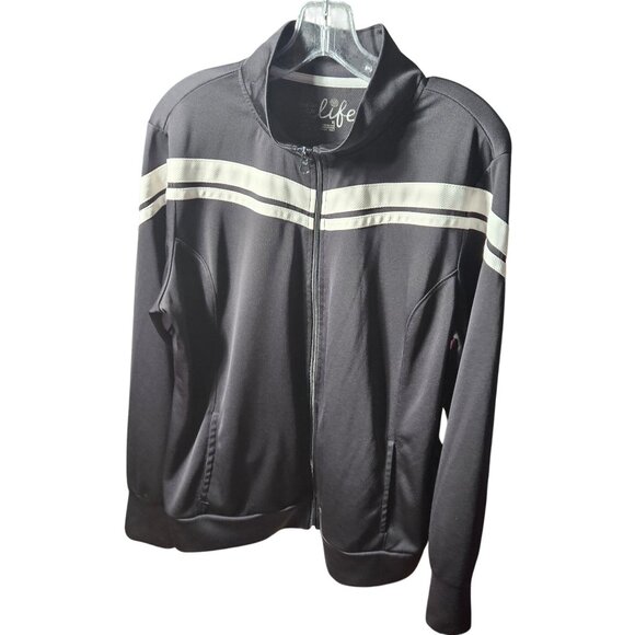 Made For Life Mens XL Black Track Jacket Polyester White Stripes - Picture 1 of 4